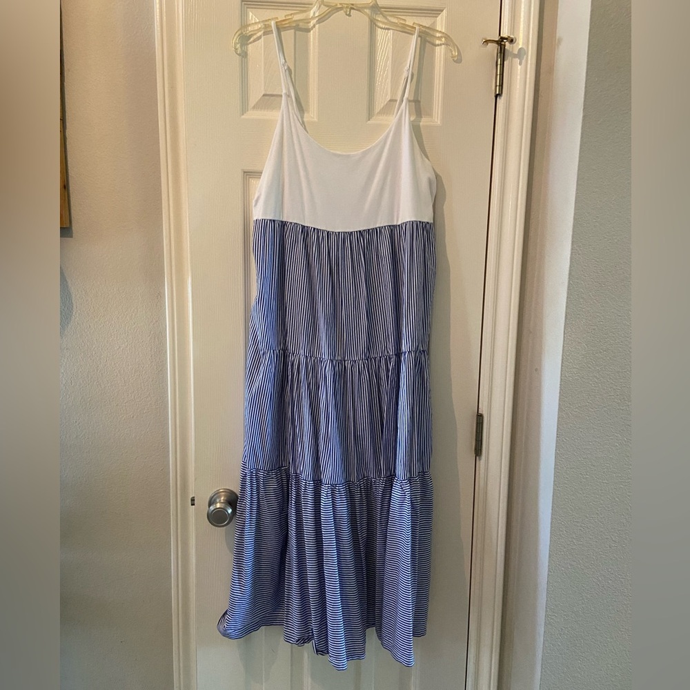 Vineyard Vines Maxi Dress Tiered Striped Sleeveless‎ Casual White Cap Large